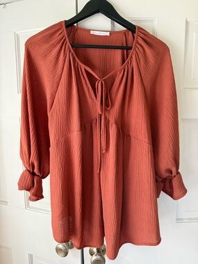 Ces Femme Rust Tie-Front Peasant Tunic